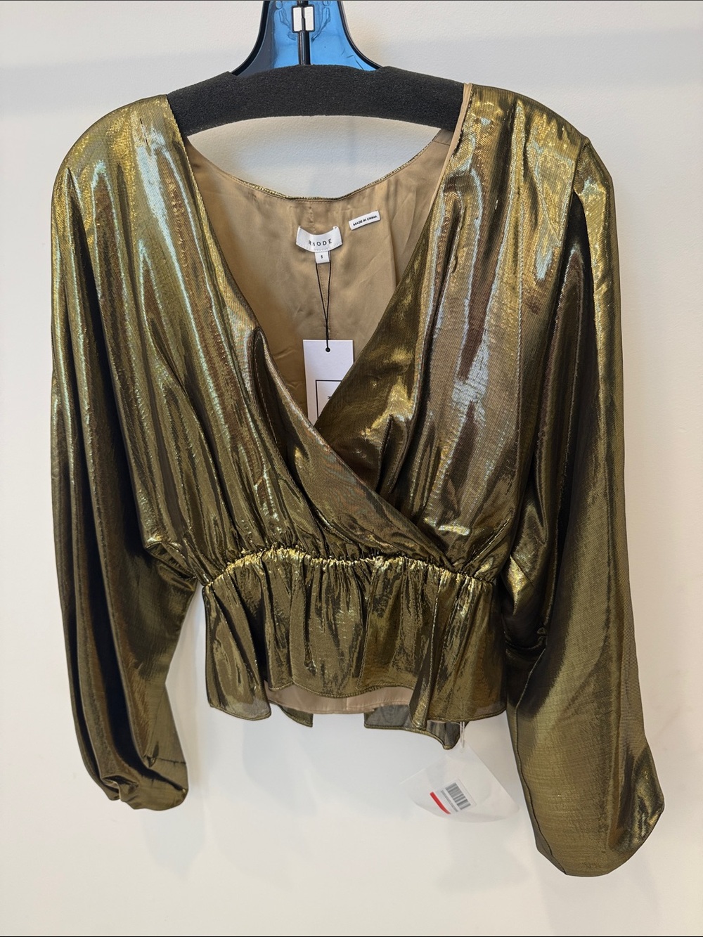 RHODE Metallic Gold Wrap Blouse